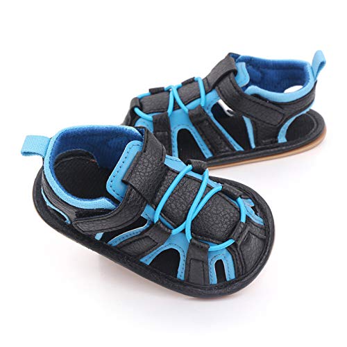 Toddler Sandals Boys Summer Rubber Sole Flat Girls Sandals Soft Baby Non-Slip Shoes Walking Boys Baby Shoes (Blue, 12-18 Months)4