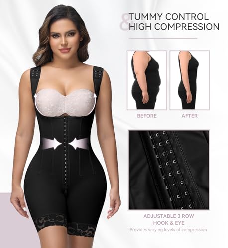 Image of SHAPSHE Fajas Colombianas Moldeadoras Open Bust Full Body Shaper with Bones | 9 Bones Waist Back Support, 3 Hooks Adjustable Compression, Stage 2 3 Faja Postpartum Post Surgery, Breathable Soft Fabric