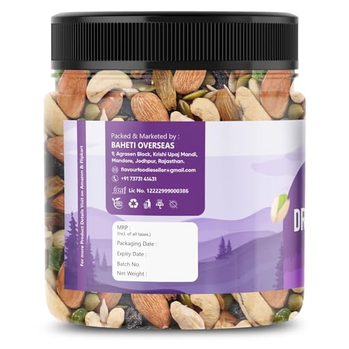 Image of Flavour Foodie Mix Dry Fruit 400gmx2 (Total 800gm) | Dried Almonds, Raisins, Cashewnuts, Berries, Seeds & Many More | High Energy Dry Nut Snacks For Gift | Jar Pack OF 1