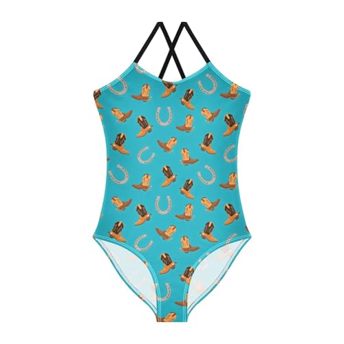 senya Girls Swimsuits One-Piece Swimwear Tie Bathing Suit Beach Summer Round Neck 5-6T Horseshoe Boots Pattern