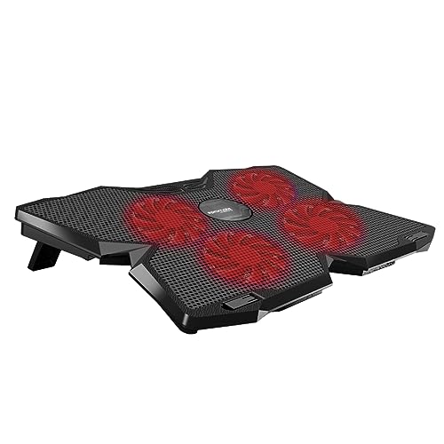 Promate Gaming Laptop Cooling Pad Ergonomic High-Speed with 4 Silent Cooling Fan Adjustable Height LED Speed Display Cable Organizer and Anti-Slip Grip for Laptops up to 17 Inch AirBase-3 Black
