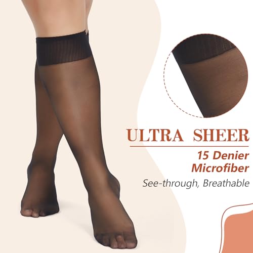 WiliW 6 Packs Plus Size Knee High Sheer Stockings for Women, Nylon Trouser Socks3