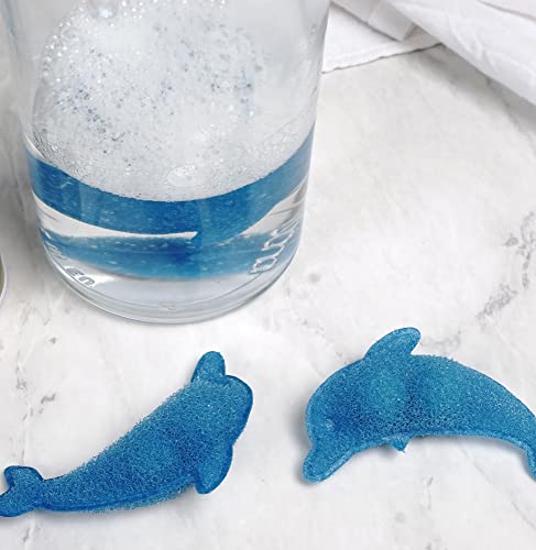 Image of RSVP International Reusable Bottle /Jar Cleaning Collection Sponge Covered Silicone Ball, Dolphin, Set of 3, Blue