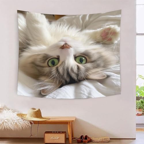 Tapisserie murale chat 3D EKZLQJWPN 180x230cm grand format en tissu pour salon