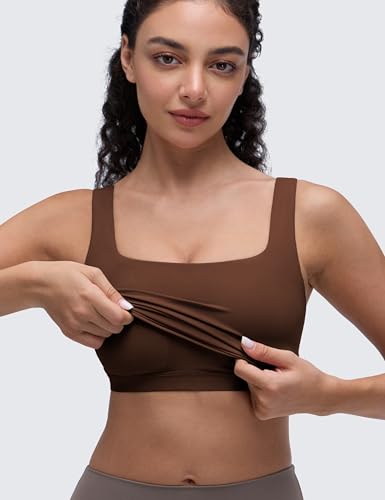 Image of CRZ YOGA Butterluxe Square Neck Crop Tank Top | Light Support, Removable Pads, Yoga, Extremely Soft, Wide Straps, Longline Sports Bras for Women