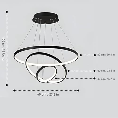 Image of Smartway - Three Ring 106 Watt Modern LED Ceiling Chandelier | Google & Alexa Voice Assist | App Control | 3 Color Modes | Black Luxury Chandelier for Living Room, Bedroom, Dining & Hall