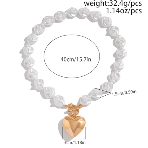 Gold Chunky Necklace for Women Trendy Baroque Pearl Statement Necklaces Big Heart Pendant OT Toggle Necklace Layered Silver Heart Chunky Jewelry3