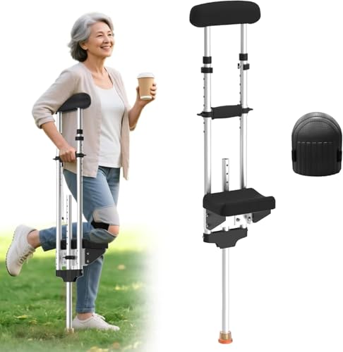 Adjustable Knee Support Crutch, No-Slip Knee Platform& Ergonomic Handle, Lightweight Aluminum Mobility Aid for Broken Ankle, Foot Surgery Recovery