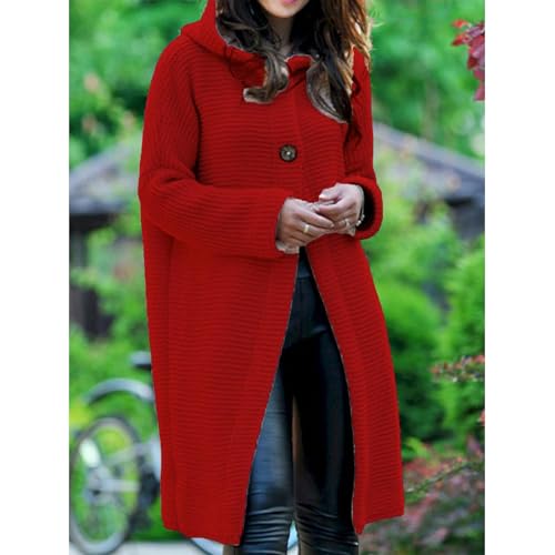 Womens Autumn Winter Trendy Open Front Oversized Lantern Sleeve Long Cardigan Sweaters Chunky Knit Hooded2