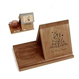 LITIVY Wooden Triangle Bookmark, Small Bookshelf with Drink Holder, Wood Book Reading Rest with Slotted, Book Corner Display Triangle Book Holder (Brown)