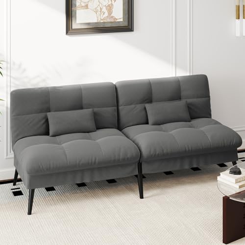 LUCKRACER Sofa 3 Sitzer Sofa Schlafsofa mit Schlaffunktion, überzug Futon Klappsofa, Bettcouch, ecksofa, Couch, 5 Verstellbare Winkel, Ideal für Wohnungen Wohnzimmer aus Stoff Grau – Bild 3