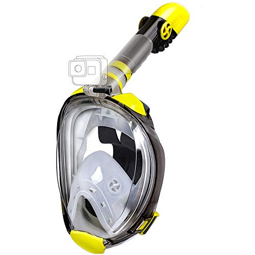 OUSPT Máscara de Buceo, Máscara de Snorkel 180 ° Facial Completa Silicona Impermeable Anti-Fuga Tamaño Universal para Adultos y Niños (Amarillo, L/XL)