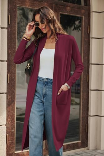 Image of GRACE KARIN Essential Solid Open Front Maxi Long Knitted Cardigan Sweater for Women