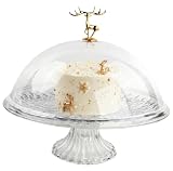 1 Set Soporte para Tartas, Bandeja para Tartas con Tapa Transparente, DM 30 CM, H 16,5 CM, Plato con Tapa y Pie, Plato para Tartas con Campana de Pie, para Pan, Postre, Tartas, Comida (Golden Deer)