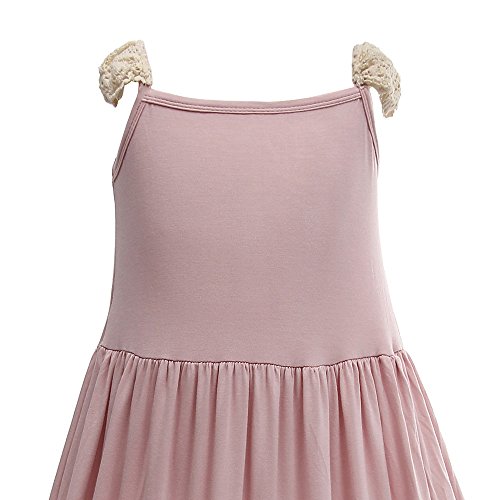 Girls Ruffles Maxi Dress Pink Color Halter Lace Fly Sleeve Cotton Party Dress Skirts (Pink, 3T) #TOP3