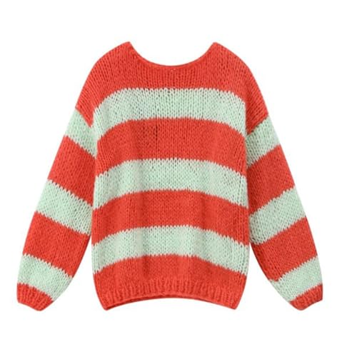 Image of Women Y2K Striped Sweater 90s Vintage Aesthetic Long Sleeve V-Neck Knit Pullover Jumper Loose Fall Sweatshirt