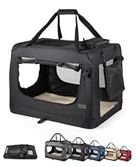 lionto Borsa trasportino per cani pieghevole per viaggi e auto, 60x42x44 cm, box di trasporto stabile con maniglie per gatti e animali fino a 12 kg, scatola in tessuto, nero