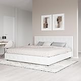 DHP Dakota Upholstered Platform Bed with Diamond Button Tufted Headboard and Footboard, No Box Spring Needed, King, White Faux Leather