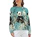 Cute Panda Bear Womens Raglan Shirt Long Sleeve Sweatshirts Round Neck Sweater Pullover Casual Tops