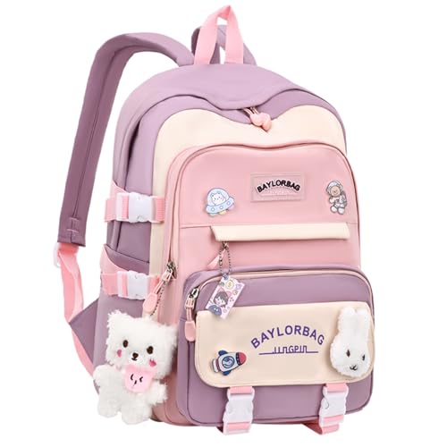 Mfikaryi Mochila de estética escolar kawaii para meninas e crianças, escola primária/secundária, 03#rosa, Large, Casual-jovem