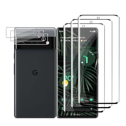 Zicurz 3+3 Piezas Protector de Pantalla para Google Pixel 6 Pro 5G Cristal Templado, 3 Piezas Vidrio Templado y 3 Piezas Protector de Lente de Cámara, HD Transparente 9H Ultra Resistente