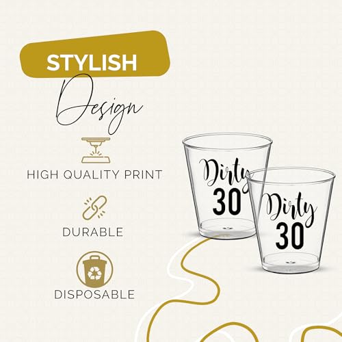 Image of Dirty 30 Birthday Shot Glasses - 100 PCS Disposable Plastic Cups 2oz, 30th Birthday Decorations for Him or Her, 30th Party Favors, Gifts for Women and Men, Dirty Thirty Decorations For Her and Him