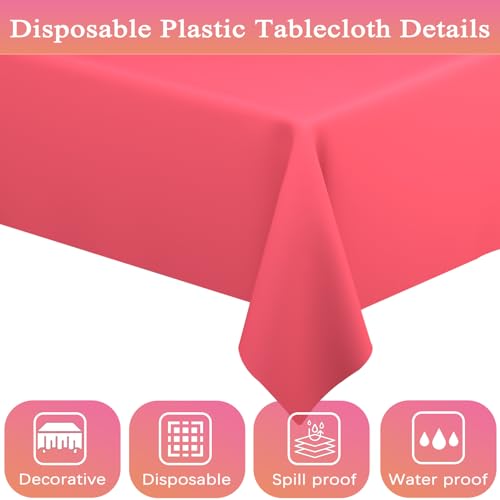 Image of WNINK 6 Pack Red Tablecloths Disposable Table Covers 54 inch x 108 inch Red Table Cloths for Bridal Shower Engagement Wedding Birthday Picnic Plastic Table Cloths for Parties