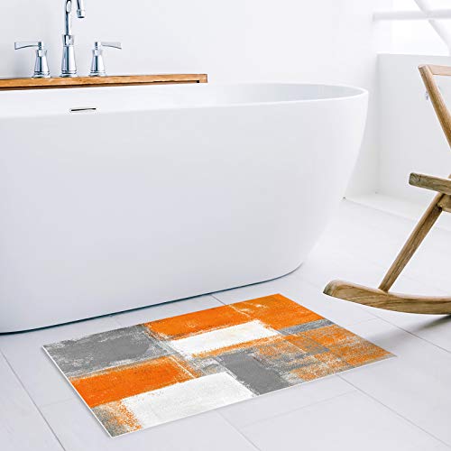 Lbdecor Entrance Floor Mat Doormat(Personalized) Oil Painting Abstract Art Welcome Door Mat Low Profile Non Slip Entry Rugs For Bathroom Kitchen Home Front Decor, 20X31.5Inch Orange Geometric #TOP4