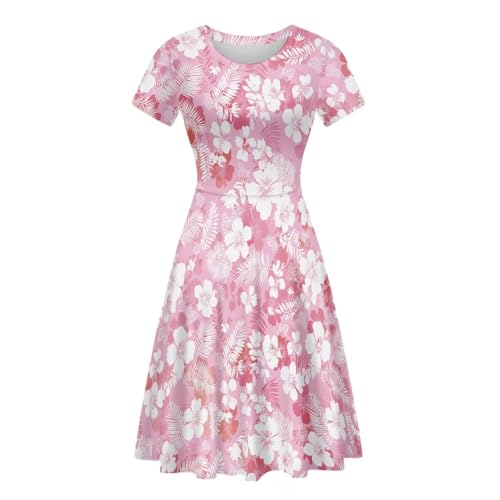Image of HUGS IDEA Womens Puffy Swing Midi Dress Round Neck Short Sleeve Party A-Line Dresses