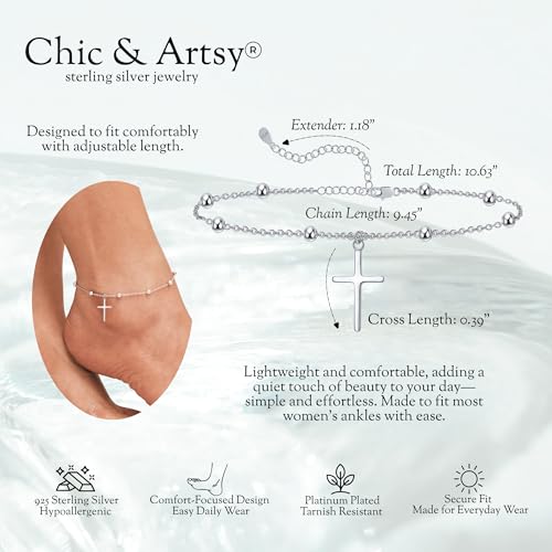 Image of CHIC & ARTSY 925 Sterling Silver Ankle Bracelets for Women, Adjustable Double Layer Chain Anklets, Minimalist Lightweight Foot Jewelry for Beach & Everyday Wear