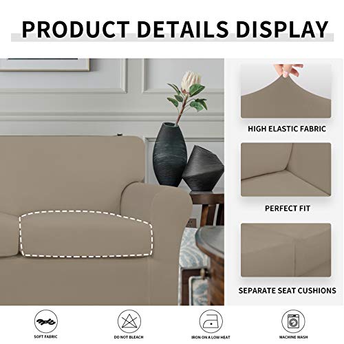 Image of Easy-Going Stretch Oversized Loveseat Couch Cover for 2 Cushion Washable | Sofa Slipcover for Stretch 2 Separate Sectional Cushion Couch - Furniture Protector for Pets, Kids Natural