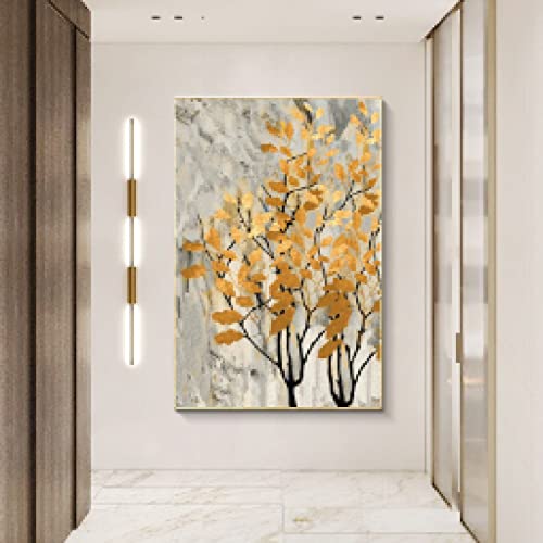 Art abstrait doré sur toile de coton paysage d'arbre de luxe