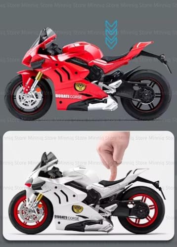 Image of Duoti Panigale V4 DieCast Bike Model, Suspension and Hand Free Roller, Toy Motorcycle Collection with Music Lighting Toy for Kids [Panigale V4- White]