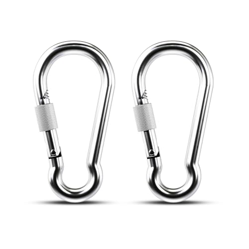 KINLINK 2 Pack Screw Locking Carabiner - 5.50 inch Heavy Duty Carabiner Clips, 304 Stainless Steel Large Caribiner for Camping, Swing, Hammock, Hiking,Weight Lifting Machine, Home Gym Equipment