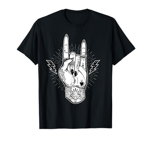 Rock And Roll Tshirt - Festival Art - Devil Horns Tattoo Tee T-Shirt