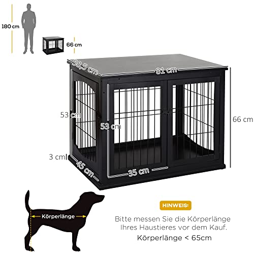 PawHut Hundekäfig Möbel mit 2 Eingängen Moderne MDF Hundebox für Zuhause Indoor Hundehütte für mittelgroße und kleine Hunde bis zu 20 kg Hundehaus 58,5x81x66 cm Schwarz