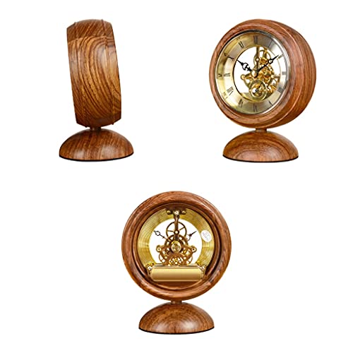TOMYEUS Relógio de mesa vintage estilo chinês retro madeira pequeno relógio de mesa casa sala de est