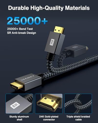 image for IVANKY 8K HDMI Cable 6.6 FT, High Speed 48Gbps HDMI 2.1 Cable, Supoort