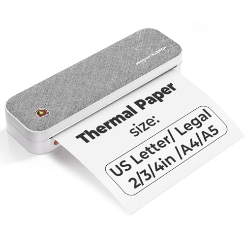 MUNBYN A4 Portable Thermal Printer for Laptops and Phone, A4 Thermal Printer, Wireless Inkless Printer for Travel, Study, Home, Tattoo, Photo, Invoice, Gray