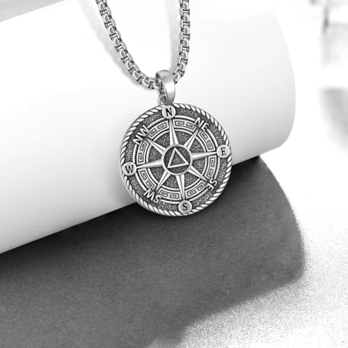 Sobriety Gifts for Men Sterling Silver Compass Alcoholics/Narcotics Anonymous Pendant Necklace Recovery Gifts for Men Women2