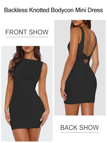 Women's Boat Neck Dresses Backless Knotted Casual Summer Beach Club Party Wedding Guest Bodycon Mini Dress2