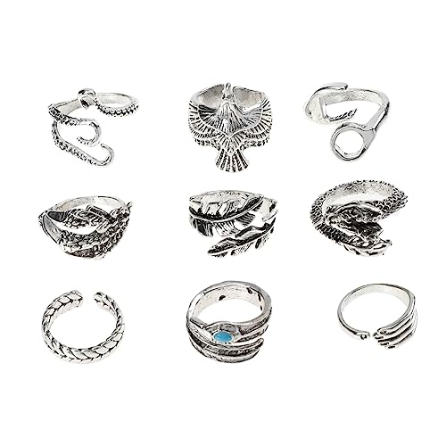 Bijoux à crochet en argent 925 : Collection exclusive de 9 bagues d'animaux vintage