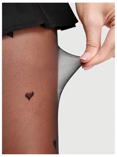 OYOANGLE Women's Heart Print Pantyhose Sheer Mesh High Waist Tights Y2K Thigh High Stockings4
