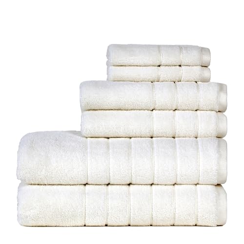 Image of Anne Klein 6-Piece Reverie Towel Set, 2 Bath Towels, 2 Hand Towels, 2 Wash Cloths, 100% Cotton, White