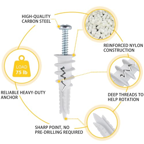 image for JEGONFRI 60PCS Self Drilling Drywall Anchors and #8 Screws, Wall Ancho