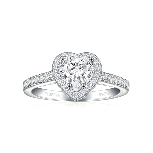 Elspeth 925 Sterling Silver Heart Engagement Ring for Women Heart Cut Cubic Zirconia Promise Ring Size 4-10