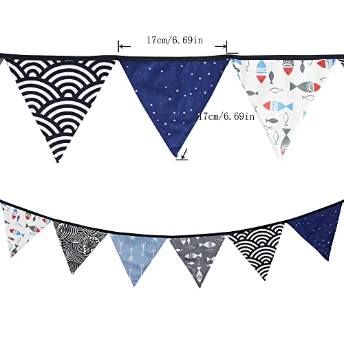 G2PLUS Double Sided Fabric Bunting Banner, Two Layer Triangle Floral Bunting, 3.3M with 12PCS Blue Lovely Pennants - Image 3