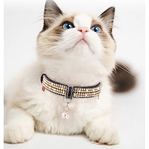 Image of Cat Collar, Dog Collar, [Bling Rhinestones] PU Leather with Pendant Adjustable Collars for Small Dog and Cat Small Black