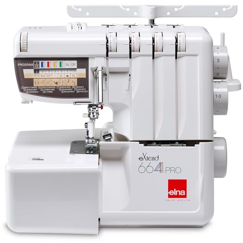 Elna eXtend 664PRO V2 2/3/4 Thread Serger with 12 Stitch Programs, Easy-Threading, Differential Feeding, Speeds Up to 1,300SPM