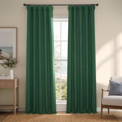 Image of HPD Half Price Drapes - Faux Linen Curtains for Living Room (1 Panel) - 50W X 96L - Textured Room Darkening Curtains for Bedroom 96 Inches Long - Drapes for Home Decor, Key Green